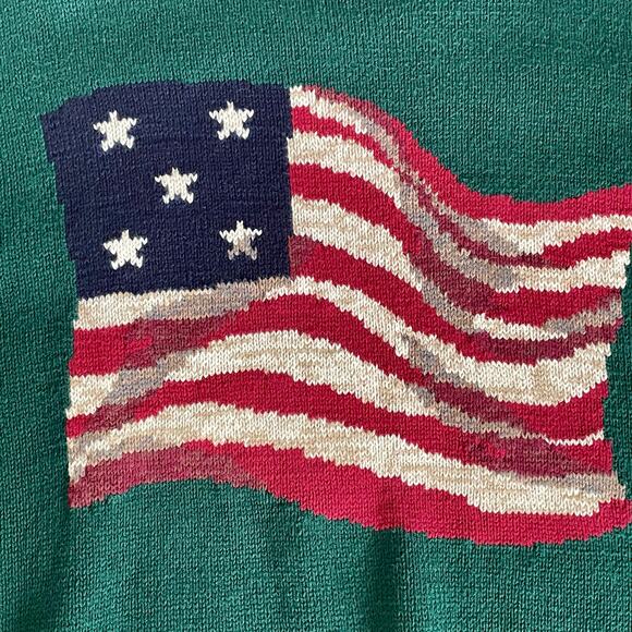 VTG Cotton Traders Green Sweater American Flag Graphic Mens Size L Americana - Picture 5 of 8